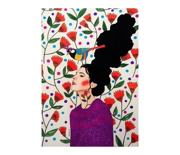 Allernieuwste.nl® Canvas Schilderij Modern Meisje met Vogel - Kunst - Woonkamer - Poster - 70 x 100 cm - Kleur