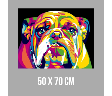 Allernieuwste.nl® Canvas Schilderij Kleurige Bulldog Hond - Dieren - Poster - 50 x 70 cm - Kleur