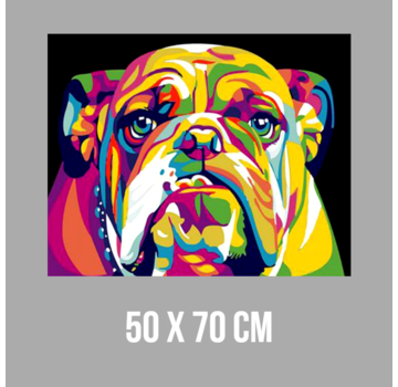 Allernieuwste.nl® Canvas Schilderij Kleurige Bulldog Hond - Dieren - Poster - 50 x 70 cm - Kleur