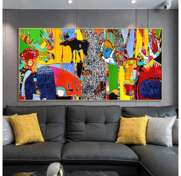Allernieuwste.nl® Canvas Schilderij Abstracte Dieren in het Bos - Modern Popart - Poster - 60 x 120 cm - Kleur