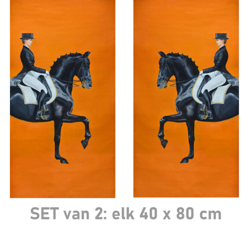 Allernieuwste.nl® Allernieuwste.nl® 2-Delig Canvas Schilderij Oranje Dressuur Paarden - Modern - Sport - Poster - Set 2x: 40 x 80 cm - Kleur