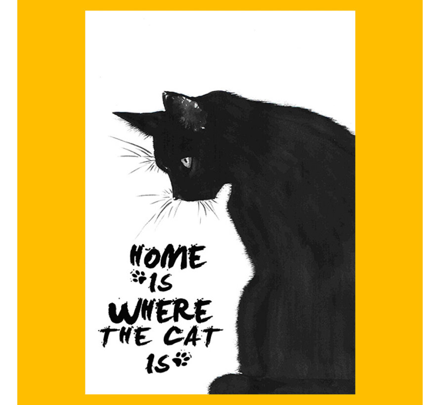 Canvas Schilderij * Home is where The Cat is * - Kunst aan je Muur - Kattenliefhebber - Zwart Wit - 50 x 75 cm