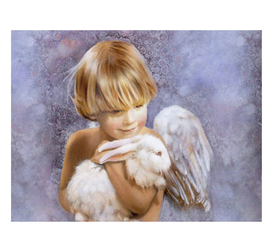 Canvas Schilderij * Kind Engel met Konijntje * - Kunst aan je Muur - Romantisch - Kleur - 50 x 60 cm