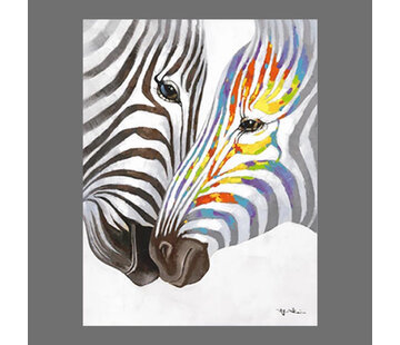 Allernieuwste.nl® Canvas Schilderij * Verliefde Zebras Grafitti * - Kunst aan je Muur - Graffiti - ZwartWit Kleur - 50 x 75 cm