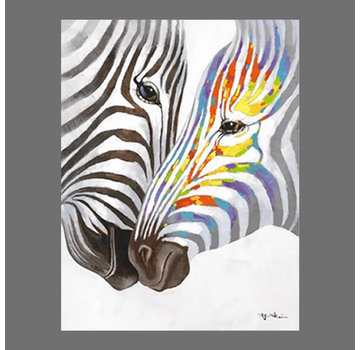Allernieuwste.nl® Canvas Schilderij * Verliefde Zebras Grafitti * - Kunst aan je Muur - Graffiti - ZwartWit Kleur - 50 x 75 cm