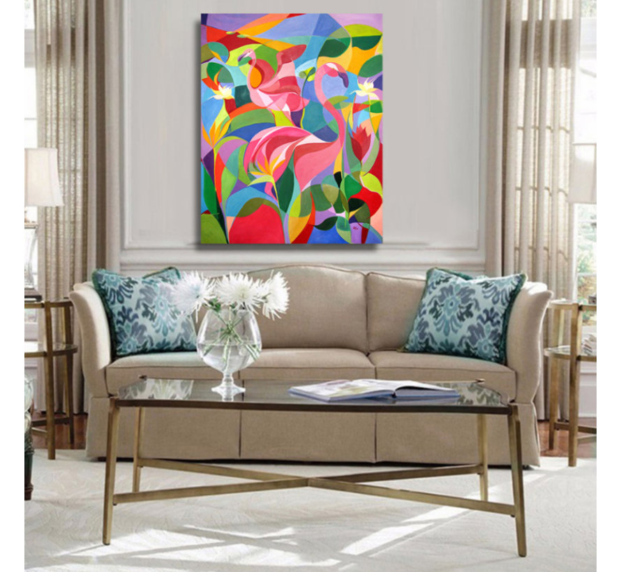 Canvas Schilderij * Flamingo Modern Abstract * - Kunst aan je Muur - Modern Abstract - Kleur - 50 x 80 cm