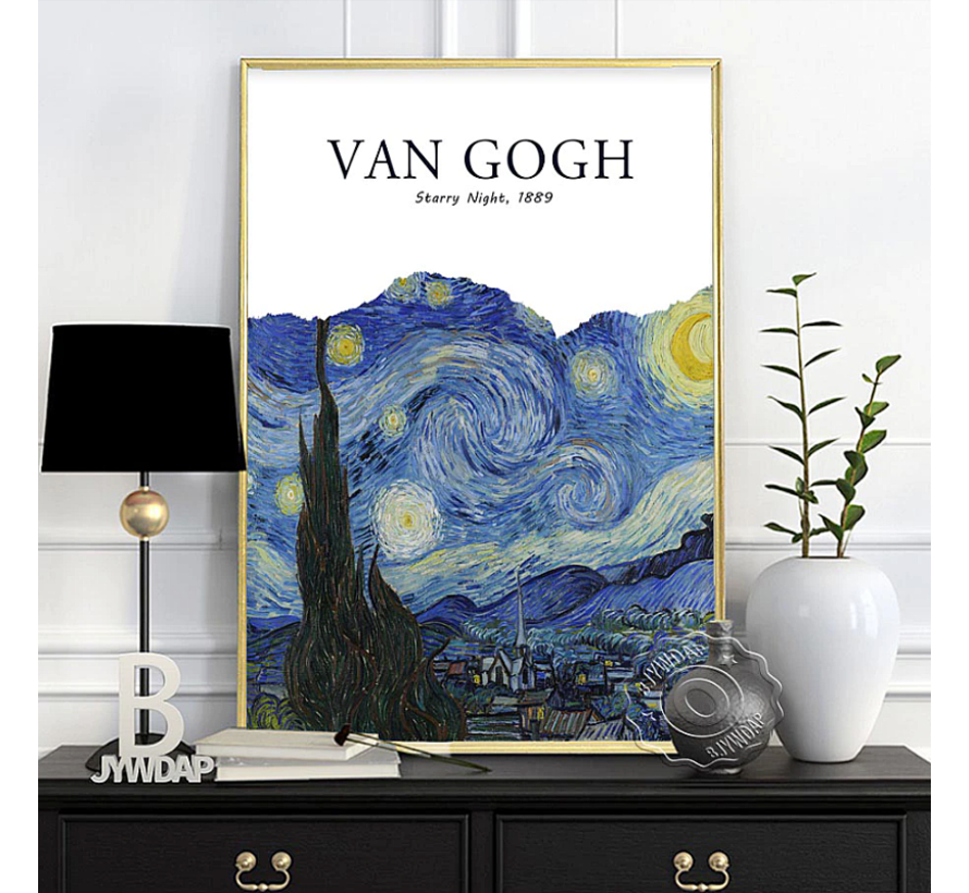 Allernieuwste.nl® Canvas Schilderij Vincent Van Gogh Tentoonstelling Sterrennacht Starry Night - postimpressionisme, expressionisme - Kleur - 50 x 70 cm