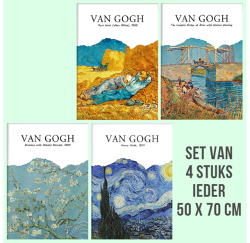 Allernieuwste.nl® Canvas Schilderij SET van 4 STUKS Vincent Van Gogh Tentoonstelling - postimpressionisme, expressionisme - Kleur - 4x 50x70cm