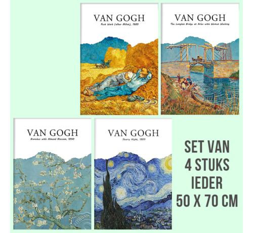 Allernieuwste.nl® Allernieuwste.nl® Canvas Schilderij SET van 4 STUKS Vincent Van Gogh Tentoonstelling - postimpressionisme, expressionisme - Kleur - 4x 50x70cm