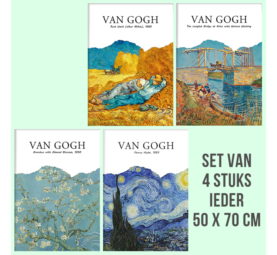 Allernieuwste.nl® Canvas Schilderij SET van 4 STUKS Vincent Van Gogh Tentoonstelling - postimpressionisme, expressionisme - Kleur - 4x 50x70cm