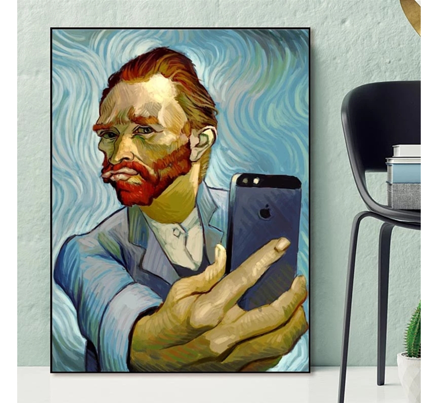 Allernieuwste.nl® Canvas Schilderij Selfie Naar Vincent van Gogh - Abstract Zelfportret - PopArt Graffiti - Poster - 60 x 80 cm - Kleur