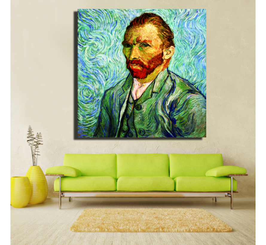 Allernieuwste.nl® Canvas Schilderij Vincent van Gogh - Zelfportret 1889 - Poster - Meesterwerk Reproductie - 60x60cm - Kleur