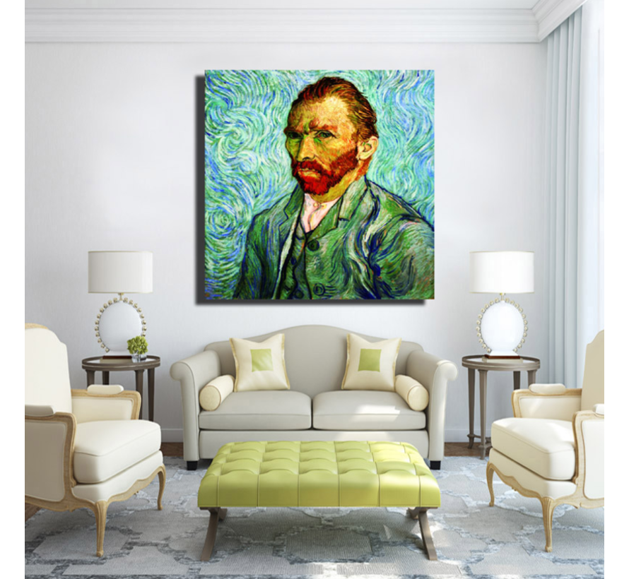Allernieuwste.nl® Canvas Schilderij Vincent van Gogh - Zelfportret 1889 - Poster - Meesterwerk Reproductie - 60x60cm - Kleur