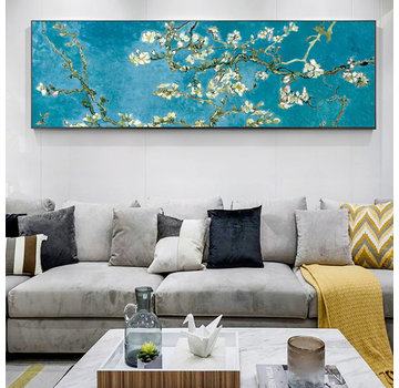 Allernieuwste.nl® Canvas Schilderij * Vincent Van Gogh: Almond Blossom * Kleur - 50 x 150 cm