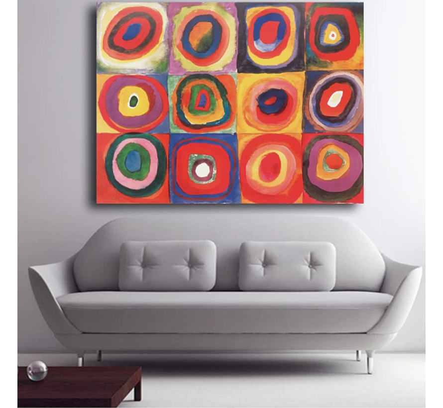 Allernieuwste.nl® Canvas Schilderij Wassily Kandinsky Vierkanten met Concentrische Cirkels Rood - Poster - 80 x 120 cm - Kleur