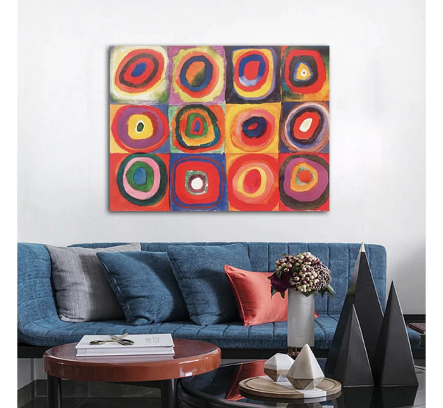 Allernieuwste Canvas Schilderij Wassily Kandinsky Vierkanten met Concentrische Cirkels Rood - Poster - 50 x 70 cm - Kleur