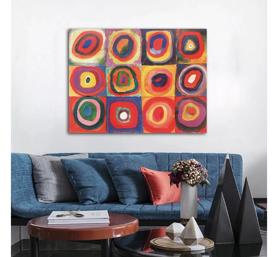 Allernieuwste.nl® Canvas Schilderij Wassily Kandinsky Vierkanten met Concentrische Cirkels Rood - Poster - 50 x 70 cm - Kleur