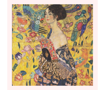 Allernieuwste.nl® Canvas Schilderij Gustav Klimt Lady With A Fan Dame Mit Facher - HD Kunst Reproductie - 60 x 60 cm - Kleur en Goud