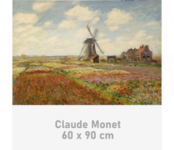 Allernieuwste.nl® Canvas Schilderij * Claude Monet Bloembollenvelden en Molen bij Rijnsburg * - Kunst aan je Muur - Modern Impressionisme - kleur - 60 x 90 cm