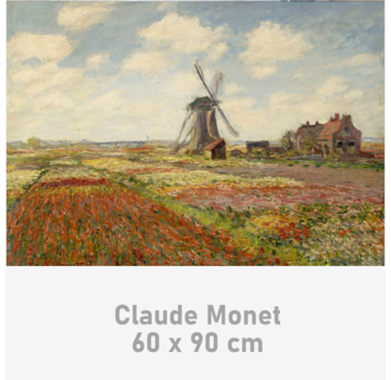 Allernieuwste.nl® Canvas Schilderij * Claude Monet Bloembollenvelden en Molen bij Rijnsburg * - Kunst aan je Muur - Modern Impressionisme - kleur - 60 x 90 cm