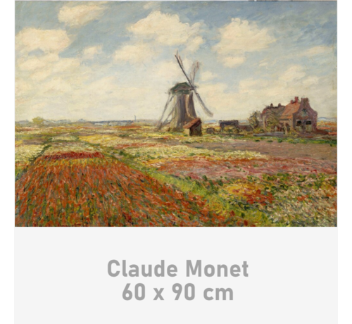 Allernieuwste.nl® Canvas Schilderij * Claude Monet Bloembollenvelden en Molen bij Rijnsburg * - Kunst aan je Muur - Modern Impressionisme - kleur - 60 x 90 cm