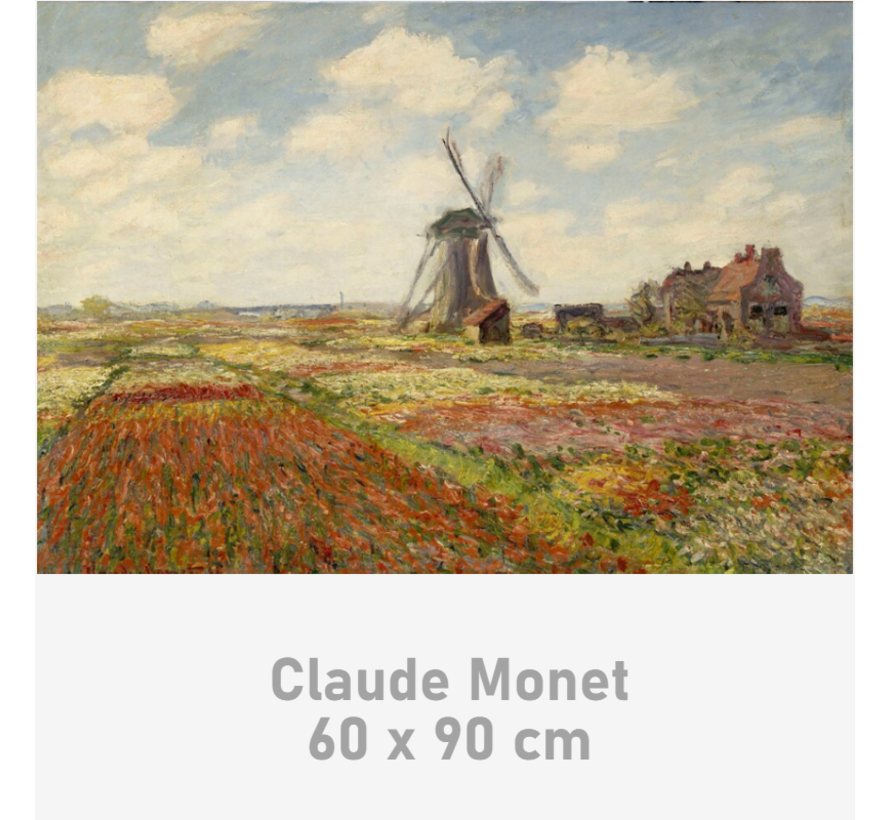 Canvas Schilderij * Claude Monet Bloembollenvelden en Molen bij Rijnsburg * - Kunst aan je Muur - Modern Impressionisme - kleur - 60 x 90 cm