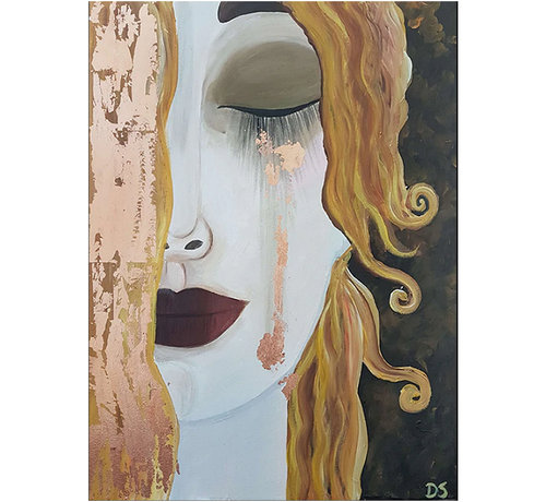 Allernieuwste.nl® Canvas Schilderij * Gustav Klimt: Gouden Tranen * - Kunst aan je Muur - Modern Graffiti - Kleur - 50 x 65 cm