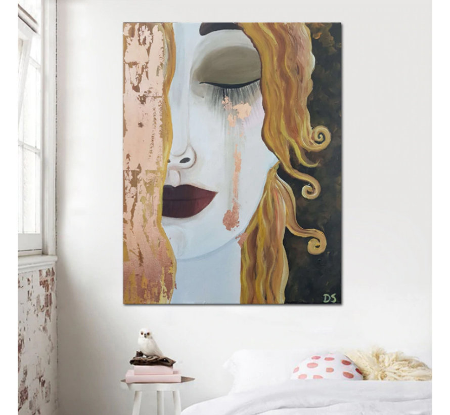 Canvas Schilderij * Gustav Klimt: Gouden Tranen * - Kunst aan je Muur - Modern Graffiti - Kleur - 50 x 65 cm