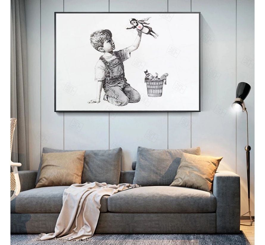 Allernieuwste.nl® Canvas Schilderij Banksy Bedankt Verpleegsters Corona Ziekenhuis - Modern Street Graffiti PopArt - Grijs -  60 x 80 cm