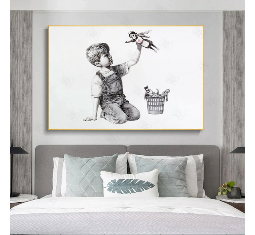 Allernieuwste.nl® Canvas Schilderij Banksy Bedankt Verpleegsters Corona Ziekenhuis - Modern Street Graffiti PopArt - Grijs -  60 x 80 cm