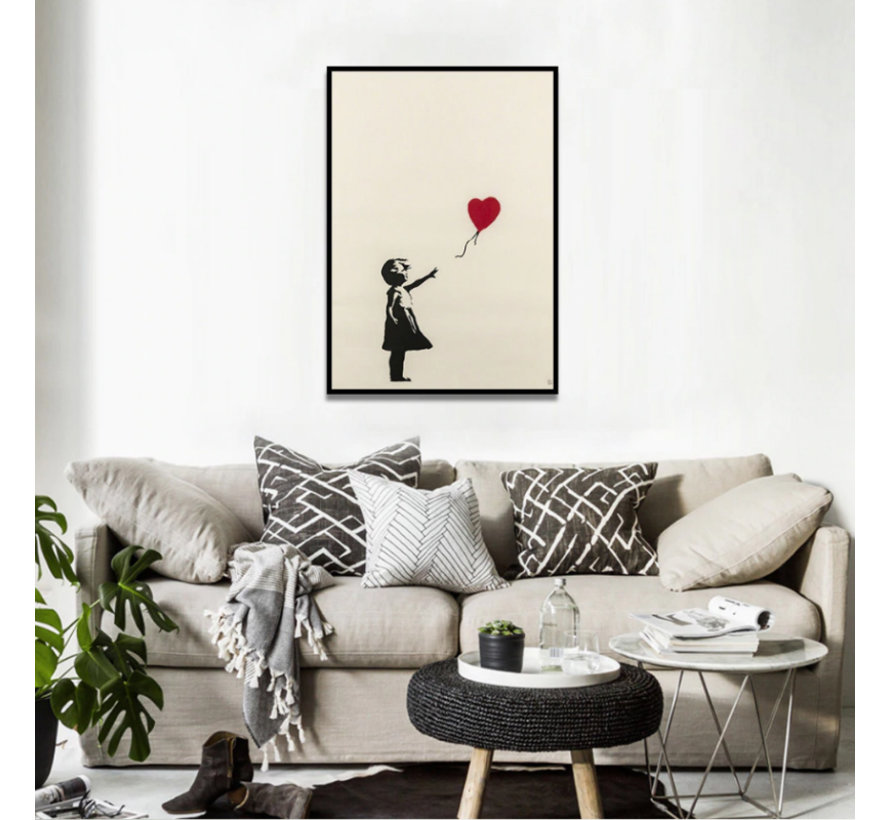 Allernieuwste.nl® Canvas Schilderij Banksy Grafitti: Girl with Balloon - Modern Street Graffiti - Poster - 80 x 120 cm - Kleur