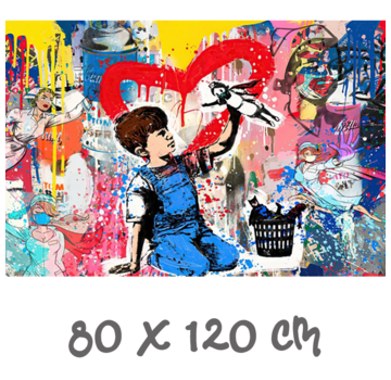 Allernieuwste.nl® Canvas Schilderij Naar Banksy Grafitti Verpleegster Corona - Modern Street Graffiti PopArt - Poster -  80 x 120 cm - Kleur