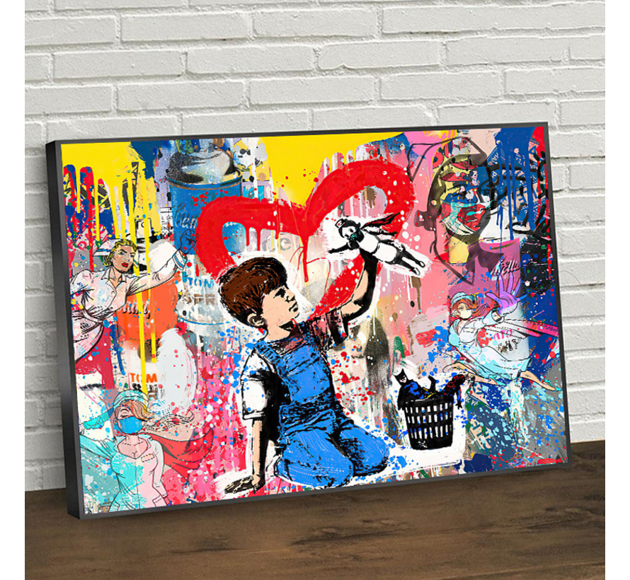 Allernieuwste.nl® Canvas Schilderij Naar Banksy Grafitti Verpleegster Corona - Modern Street Graffiti PopArt - Poster -  80 x 120 cm - Kleur