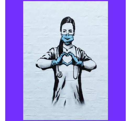 Allernieuwste.nl® Allernieuwste.nl® Canvas Schilderij Banksy Bedankt de Zorgsector - Graffiti Art - Poster - 50 x 70 cm - Zwart Wit