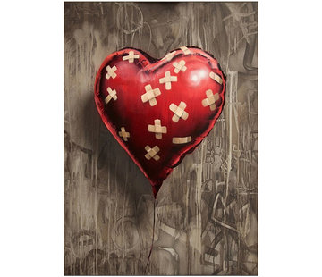 Allernieuwste.nl® Canvas Schilderij * Banksy BROKEN HEART * - Graffiti Art - Kleur - 50 x 70 cm