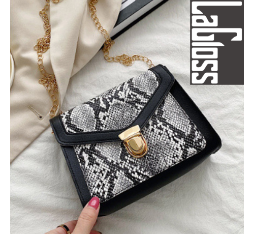 LaGloss® Fashion Bag Tas Mode Wit - Klein Modisch Slang Tasje - Type Lil Bag - Imitatie Slangeleer SchouderTas Python - 19x15x7 cm