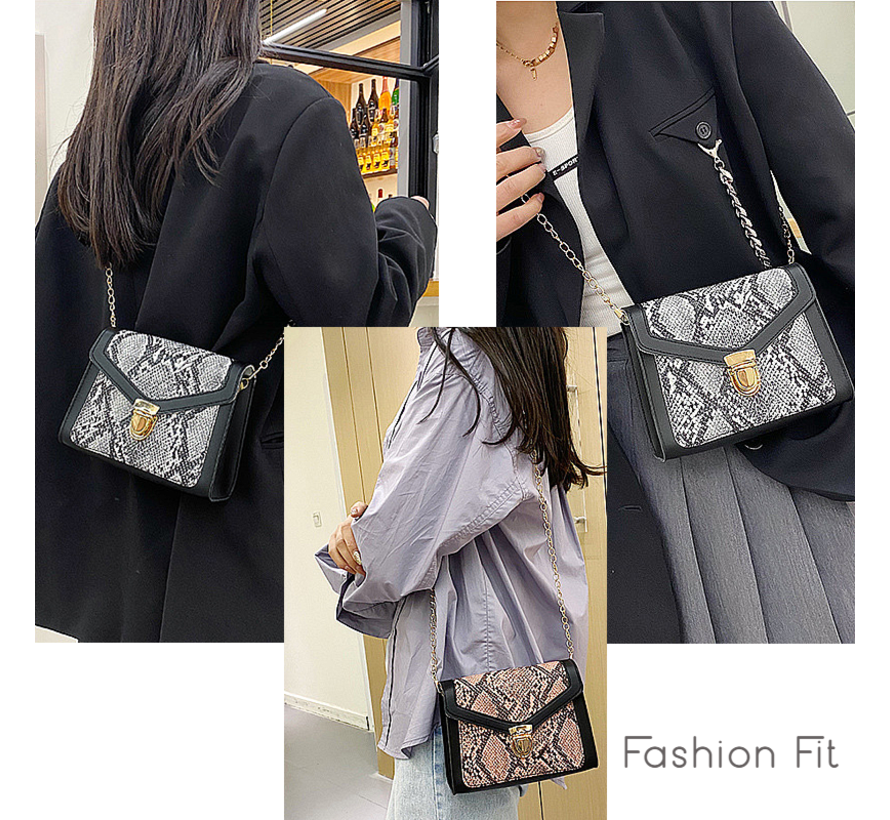 Fashion Bag Tas Mode Wit - Klein Modisch Slang Tasje - Type Lil Bag - Imitatie Slangeleer SchouderTas Python - 19x15x7 cm