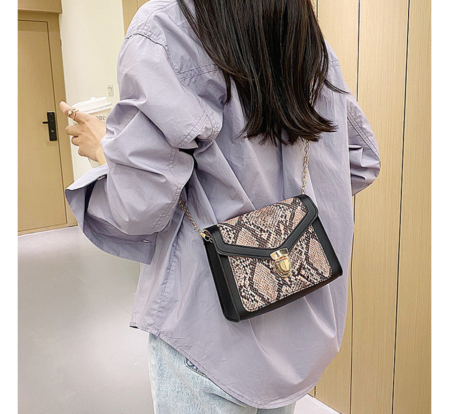 Fashion Bag Tas Mode Wit - Klein Modisch Slang Tasje - Type Lil Bag - Imitatie Slangeleer SchouderTas Python - 19x15x7 cm