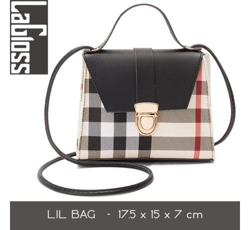 LaGloss® Lagloss Fashion Bag Tas Mode Zwart - Klein Modisch Vierkant Tasje - Type Lil Bag - Geruite Combi SchouderTas - 17.5x15x6 cm