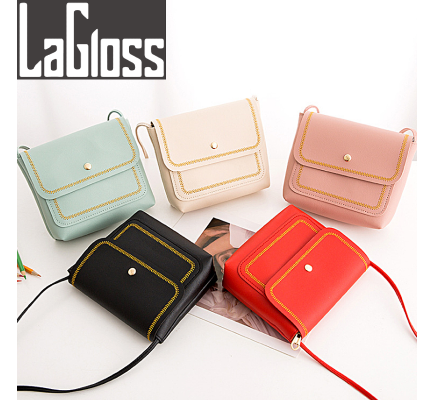 Lagloss Fashion Bag Tas Mode Zwart - Klein Modisch Vierkant Tasje - Type Lil Bag - Stiksels SchouderTas - 20x15x6 cm