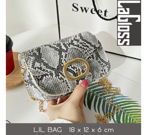 LaGloss® Lagloss Fashion Bag Tas Mode Wit - Klein Modisch Slang Tasje - Type Lil Bag - Imitatie Slangenleer SchouderTas Python - 19x15x7 cm