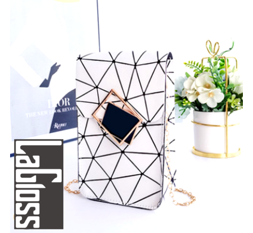 LaGloss® Fashion Bag Tas Mode Wit - Zwart - Mobiele Telefoon Tas - Type Lil Bag - Smartphone SchouderTas - 19x11x4.5 cm