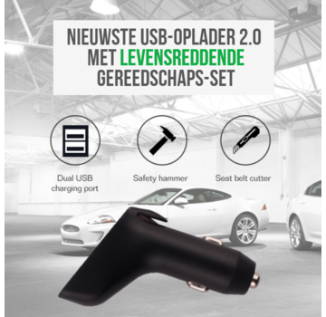 Allernieuwste.nl® 3-in-1 Autolader 2 USB Poorten - Veiligheids Gereedschap Auto - Veiligheidshamer Gordelsnijder Ruitenbreker - 12V-24V 2.4Ax2