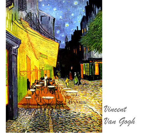 Allernieuwste.nl® Canvas Schilderij * Vincent Van Gogh - CafÃ©terras Bij Nacht * - Kunst aan je Muur - postimpressionisme, expressionisme - Kleur - 60 x 90 cm