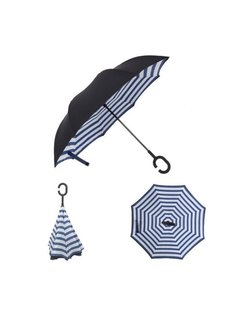 Allernieuwste.nl® Smartplu - Ergonomische Storm Paraplu - Zwart met Blauw/Wit - 105cm