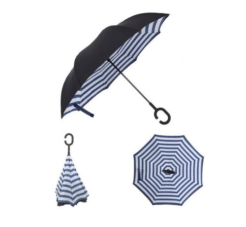 Allernieuwste.nl® Smartplu - Grote Storm Paraplu - Zwart met Blauw - Wit. De omkeerbare innovatieve, ergonomische stormparaplu - parapluie - 105cm - 12288-H