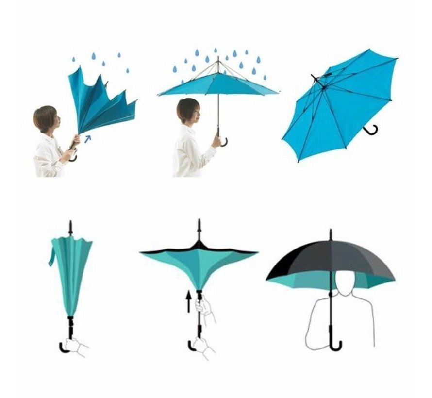 SmartPlu - Grote Storm Paraplu - Zwart - Omkeerbaar - Ergonomisch - microfiber  - parapluie - 105cm