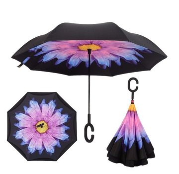 Allernieuwste.nl® Smartplu - Ergonomische Storm Paraplu - Zwart met Paarse Bloem - 105cm