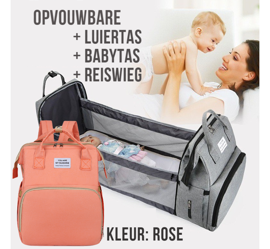 LaGloss® Luiertas Rugtas Reiswieg Opvouwbaar - Multifunctionele 2-in-1 Babytas - Travel Camping Reisbed Rugzak - Baby Bed Wieg Tas - Rose