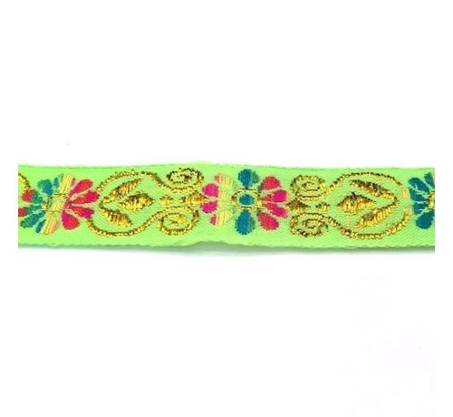 Allernieuwste.nl® 9 meter - GEWEVEN SIERBAND 2.5cm breed - MET PATROON NEON GROEN -  versieren - knutselen - knutselwerk - naaien - lint - stof - applicatie - afwerkband - home deco